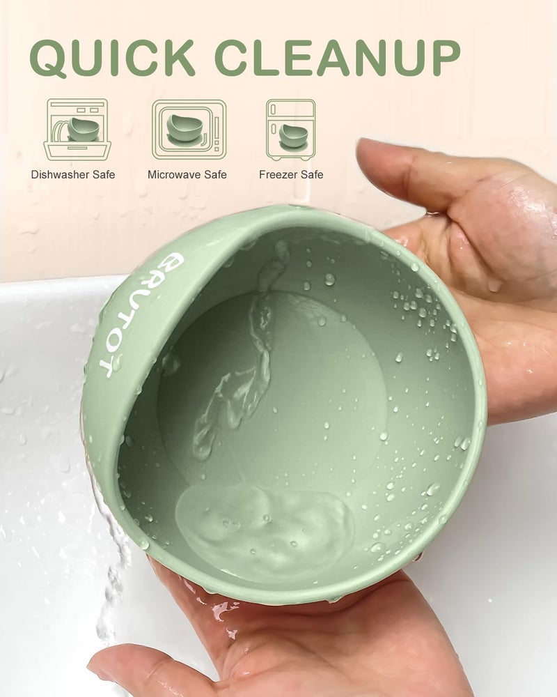 Qyeejong Silicone Suction Bowls for Baby Toddler - BPA Free Silicone Bowl and Spoon Set for Baby Led Weaning & Self Feeding - Toddler Sticky Dishes, Microwave & Dishwasher Safe - Image 4